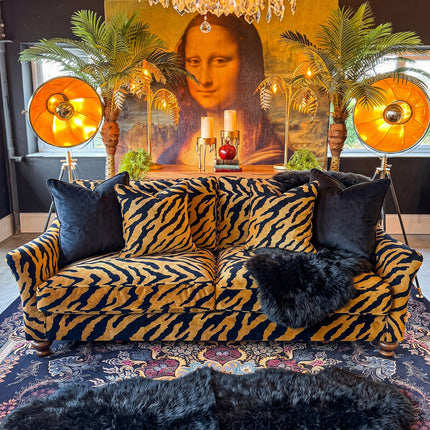 Bugsby 4 Seater Fitted Back Sofa in Zebra Gold Velvet
