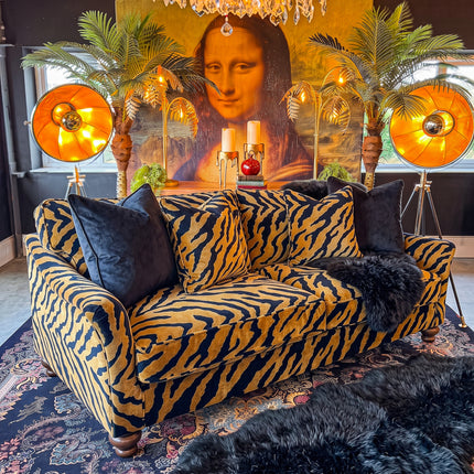 Bugsby 4 Seater Fitted Back Sofa in Zebra Gold Velvet