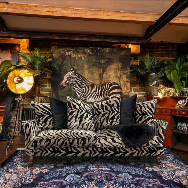 Bugsby 4 Seater Sofa in Zebra Cream Velvet- Clearance
