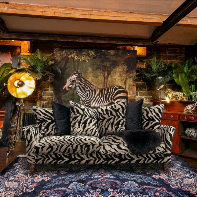 Bugsby 4 Seater Sofa in Zebra Cream Velvet- Clearance