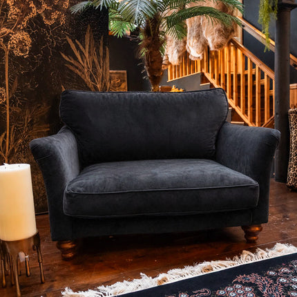 Bugsby Fitted Back Snuggler Sofa in Black Ebony Velvet