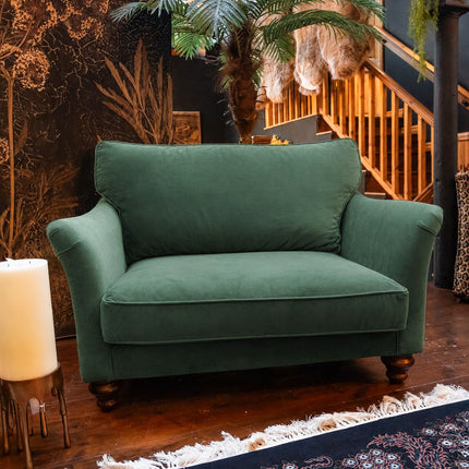 Bugsby Fitted Back Snuggler Sofa in Green Emerald Velvet