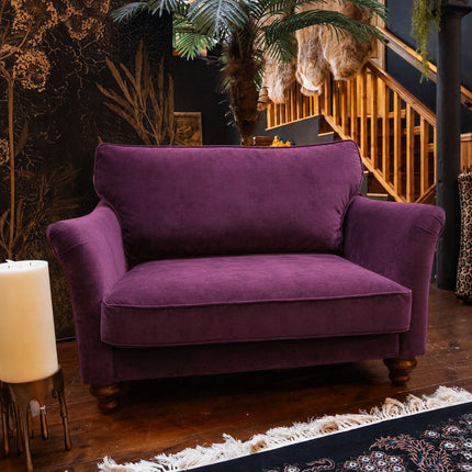 Bugsby Fitted Back Snuggler Sofa in Plush Purple Plum Velvet