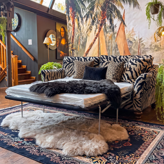Bugsby Fitted Back Sofa Bed in Zebra Cream Velvet