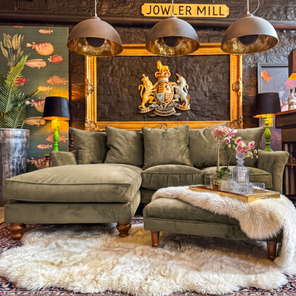 Bugsby LHF Chaise Sofa in Green Khaki Velvet