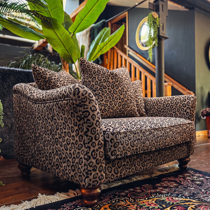 Bugsby Loveseat Snuggler in Leopard Cream Scatter Back