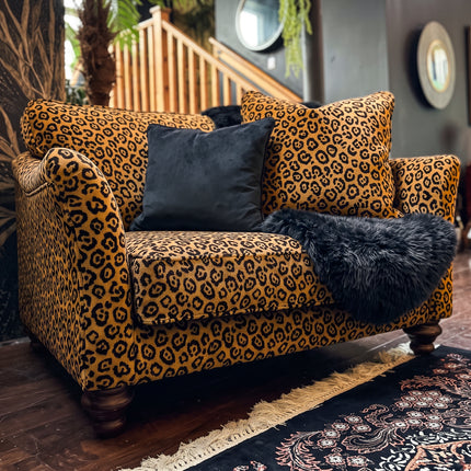 Bugsby Loveseat Snuggler in Leopard Gold Fitted Back