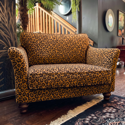 Bugsby Loveseat Snuggler in Leopard Gold Fitted Back