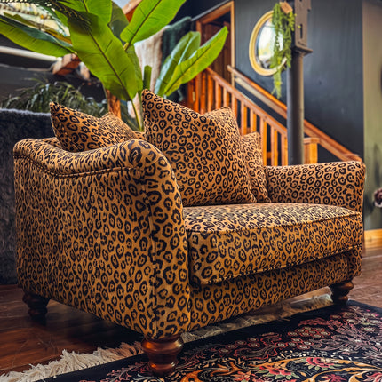 Bugsby Loveseat Snuggler in Leopard Gold Scatter Back 