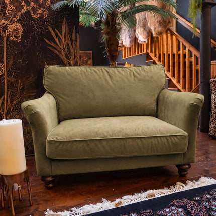 Bugsby Loveseat in Green Khaki Fitted Back