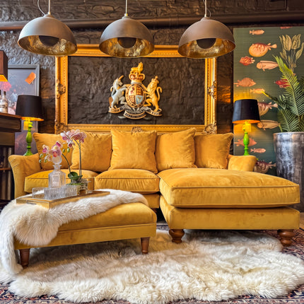 Bugsby RHF Chaise Sofa in Gold Mustard
