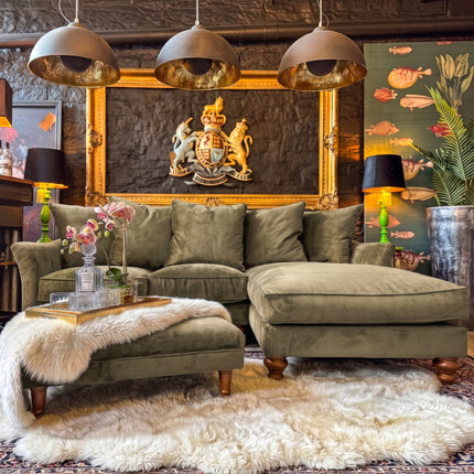 Bugsby RHF Chaise Sofa in Green Khaki