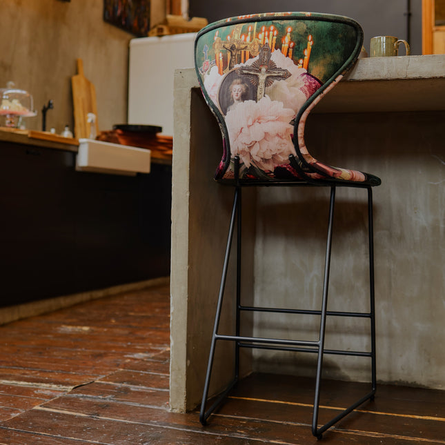 Fama Burt Patterned Fabric Bar Stool