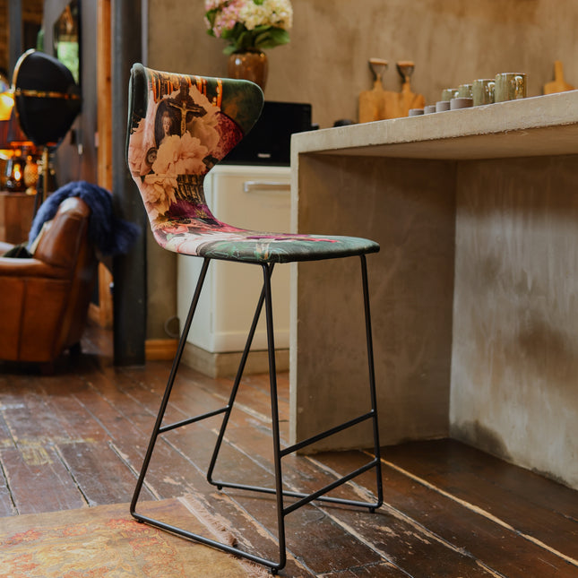 Fama Burt Patterned Fabric Bar Stool