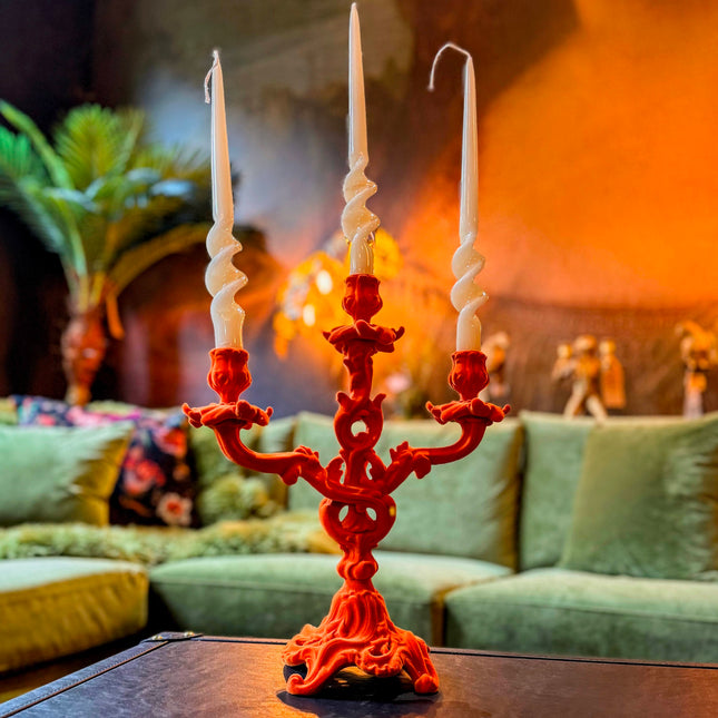 Bright Orange Ornate Candelabra