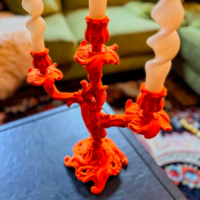 Bright Orange Ornate Candelabra