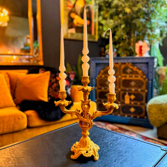 Mustard Yellow Flock Ornate Candelabra