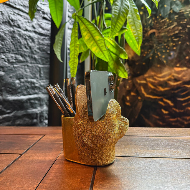 Gold Cat Organiser Pot