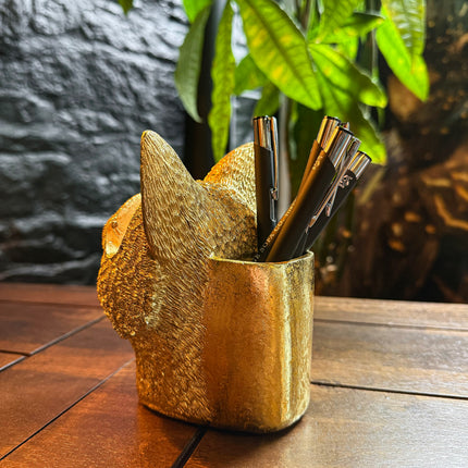Gold Cat Organiser Pot