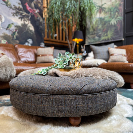 Charles Round Footstool - Harris Tweed Grey