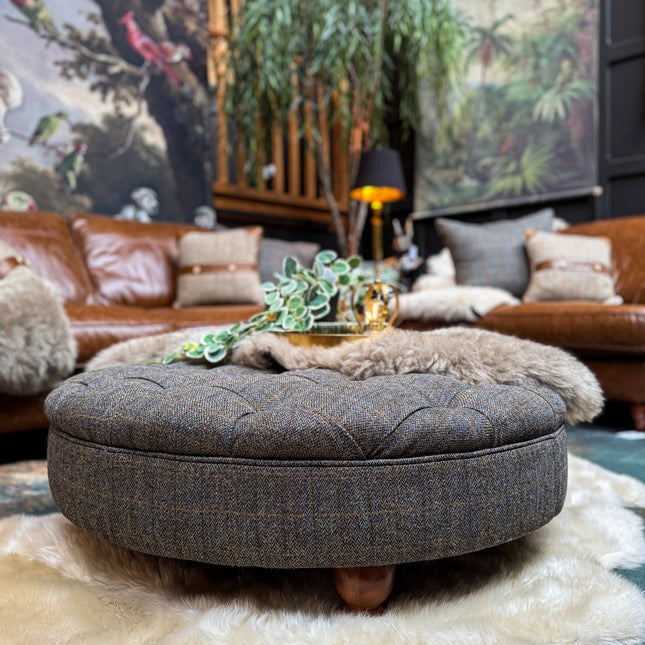 Charles Round Footstool - Harris Tweed Grey