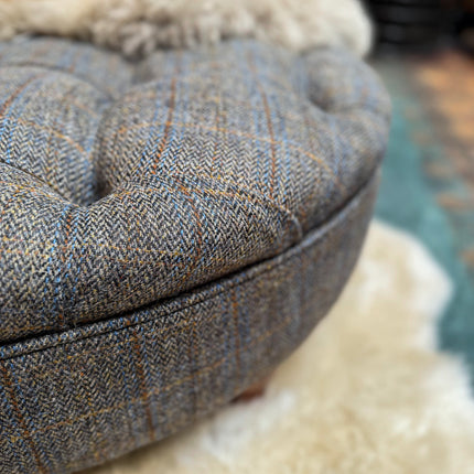Charles Round Footstool - Harris Tweed Grey