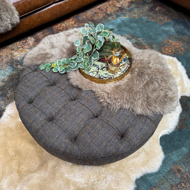 Charles Round Footstool - Harris Tweed Grey