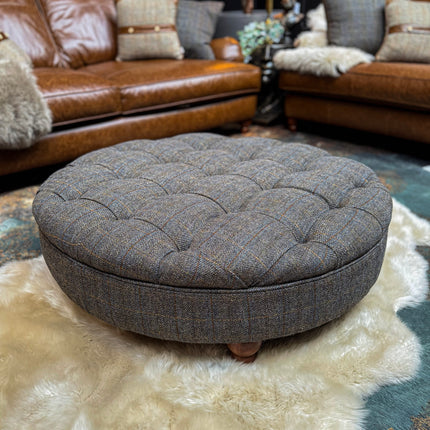 Charles Round Footstool - Harris Tweed Grey