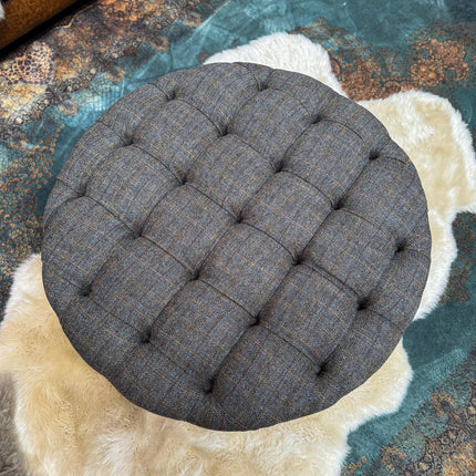 Charles Round Footstool - Harris Tweed Grey