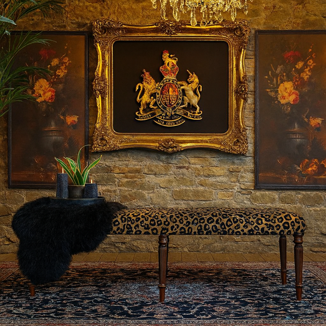 Selfridges Buttoned Piano Bench Seat in Leopard Gold