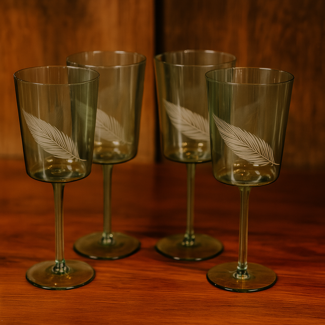 Green Palm Wine Glasses- Set of 4