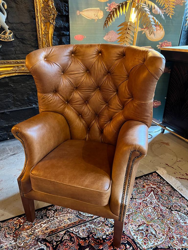 Leather wingback deals chesterfield chair