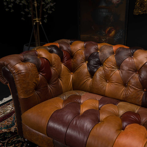 Chessington Petite 2 Seater Chesterfield Sofa in Patchwork Leather - Clearance
