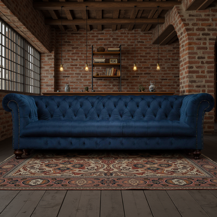 Chessington 4 Seater Chesterfield Sofa in Navy Blue Velvet