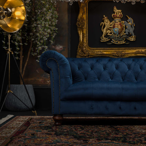 Chessington 4 Seater Chesterfield Sofa in Navy Blue Velvet
