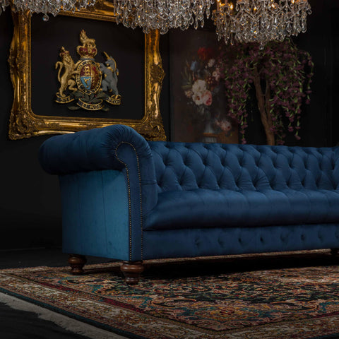 Chessington 4 Seater Chesterfield Sofa in Navy Blue Velvet - Ex Display