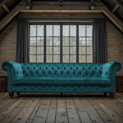Chessington 4 Seater Chesterfield Sofa in Teal Velvet