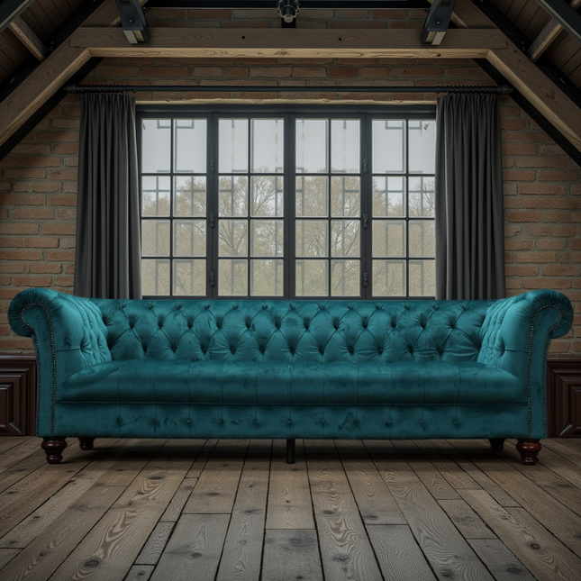 Chessington 4 Seater Chesterfield Sofa in Teal Velvet