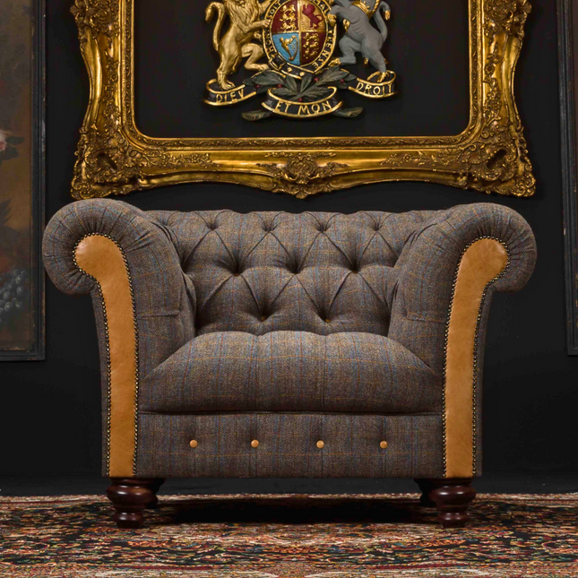 Chessington Chesterfield Armchair in Harris Tweed & Leather