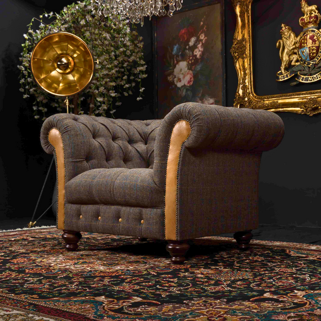 Chessington Chesterfield Armchair in Harris Tweed & Leather