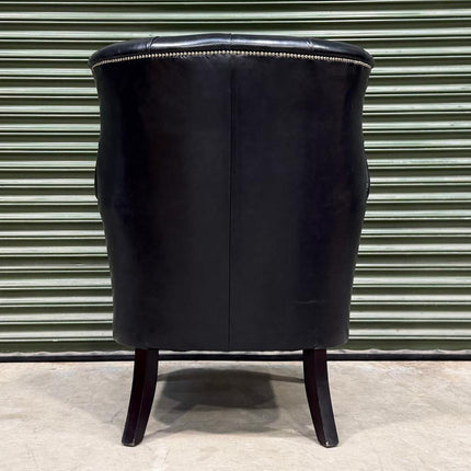 Chessington Wingabck Chair in Black, Old English Leather. Made in England
