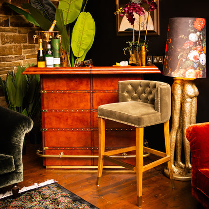 Chesterfield Bar Stool in Green Velvet