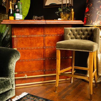 Chesterfield Bar Stool in Green Velvet