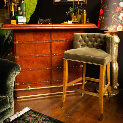 Chesterfield Bar Stool in Green Velvet