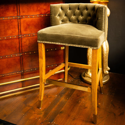 Chesterfield Bar Stool in Green Velvet