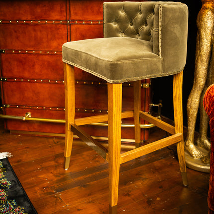 Chesterfield Bar Stool in Green Velvet