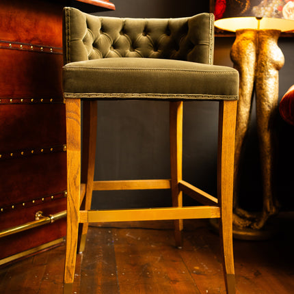 Chesterfield Bar Stool in Green Velvet