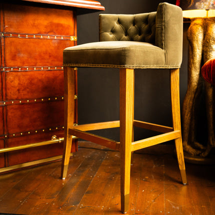 Chesterfield Bar Stool in Green Velvet