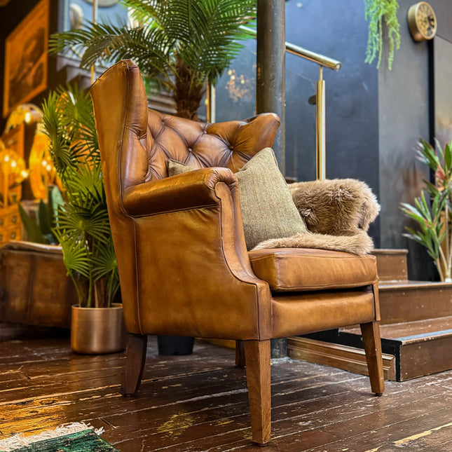 Chesterfield Wing Back in Hand Antiqued Buffalo Leather - Factory Seconds