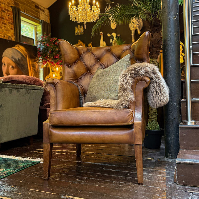 Chesterfield Wing Back in Hand Antiqued Buffalo Leather - Factory Seconds